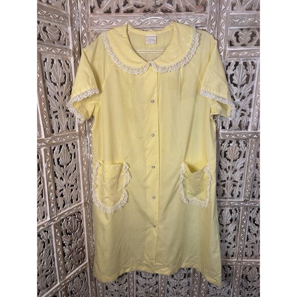 Vintage House Dress Lace Pockets Collar Yellow Summer Gown USA Union Made-38 - Picture 1 of 10
